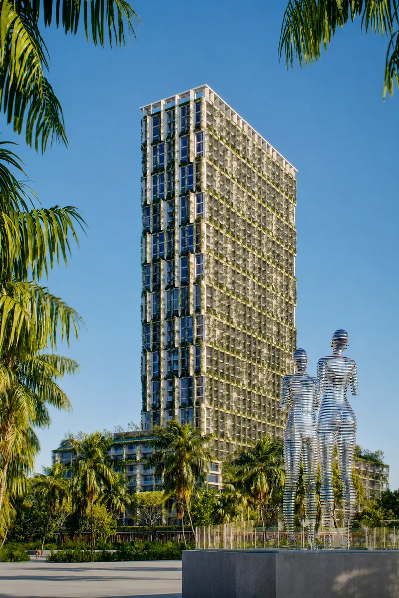 Silk Towers tower beside the Ali & Nino moving sculpture (architectural visualisation)