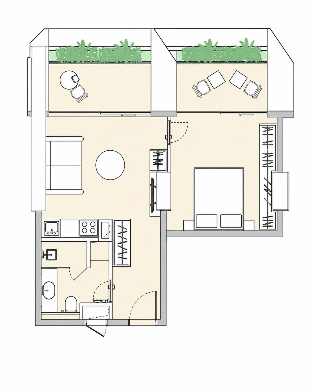 Silk Towers 1-bedroom Type A apartment floor plan with balcony (floor plan)