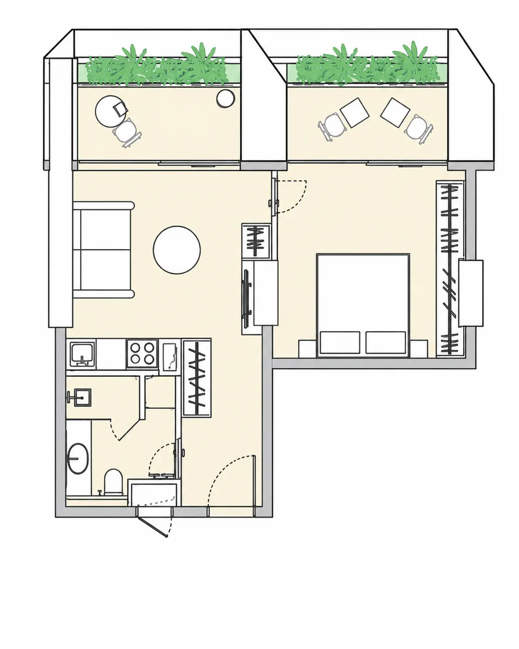 Silk Towers 1-bedroom Type B apartment floor plan with balcony (floor plan)