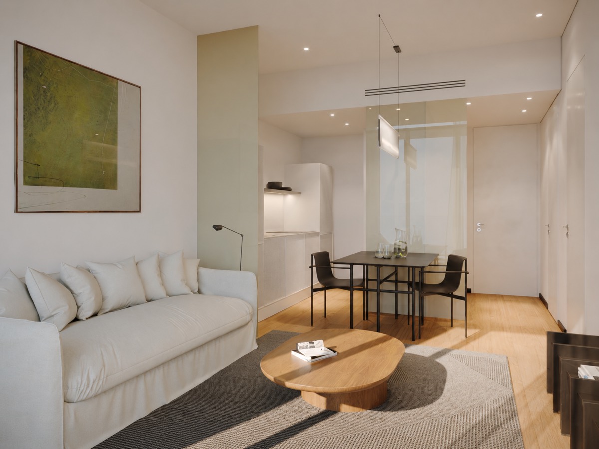 One-bedroom living and dining area (interior visualisation)